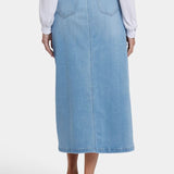 High-Rise Stretch Denim Long Skirt with Slit