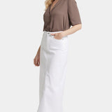 High-Rise Denim Maxi Skirt with Slit