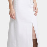 High-Rise Denim Maxi Skirt with Slit