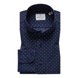 Summer Navy-White Polka Dot Print Crinkle Textured Hybrid Shirt