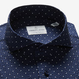 Summer Navy-White Polka Dot Print Crinkle Textured Hybrid Shirt