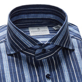 Summer Navy Stripped Textured Hybrid Shirt