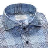Summer Blue Check Crinkle Textured Hybrid Shirt