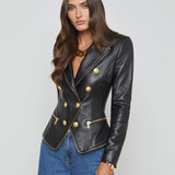 Ottilie Zipper Trim Leather Blazer