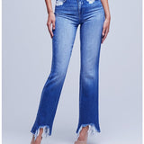 Harmon High-Rise Slim Straight Distressed Hem Pants
