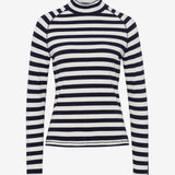 (33-8028) Fea Brax Lab Striped Ribbed Mock Neck Top