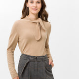 LIZ-35-2057 Fine Knit Tie-Neck Sweater