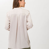Velvet Shiny Viscose Fluid Stand Collar Blouse