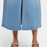High-Rise Stretch Denim Long Skirt with Slit