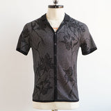 Short Sleeve Floral Jacquard Camp Collar Shirt