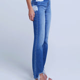 Harmon High-Rise Slim Straight Distressed Hem Pants