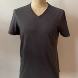 Short Sleeve Slub V-Neck with Cut Raw Edge