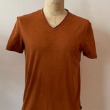 Short Sleeve Slub V-Neck with Cut Raw Edge