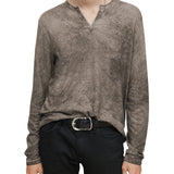 Ash Long Sleeve Grommet Henley with Carbon Wash