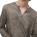 Ash Long Sleeve Grommet Henley with Carbon Wash