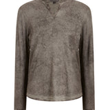 Ash Long Sleeve Grommet Henley with Carbon Wash