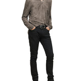 Ash Long Sleeve Grommet Henley with Carbon Wash