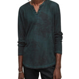 Ash Long Sleeve Grommet Henley with Carbon Wash