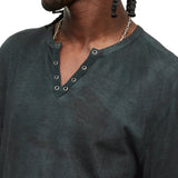 Ash Long Sleeve Grommet Henley with Carbon Wash