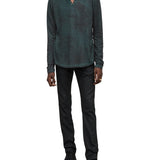 Ash Long Sleeve Grommet Henley with Carbon Wash
