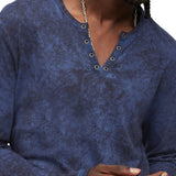 Ash Long Sleeve Grommet Henley with Carbon Wash
