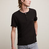Quincy Short Sleeve Slub Henley With Peace Sign Embroidery