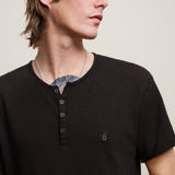 Quincy Short Sleeve Slub Henley With Peace Sign Embroidery