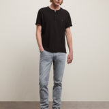 Quincy Short Sleeve Slub Henley With Peace Sign Embroidery