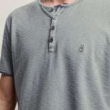 Quincy Short Sleeve Slub Henley With Peace Sign Embroidery