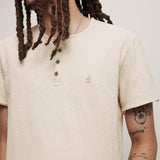 Quincy Short Sleeve Slub Henley With Peace Sign Embroidery