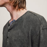 Long Sleeve Waffle Henley With Mist Wash