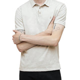 Short Sleeve Slub Cotton Polo with Peace Sign Embroidery