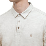 Short Sleeve Slub Cotton Polo with Peace Sign Embroidery