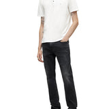 Short Sleeve Slub Cotton Polo with Peace Sign Embroidery