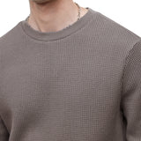 Long Sleeve Oversize Waffle Crew with Distressed Rib Trims
