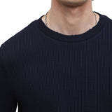 Long Sleeve Oversize Waffle Crew with Distressed Rib Trims