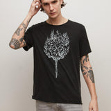 Short Sleeve Raw Edge Tee Vintage Wash - Floral Flames