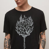 Short Sleeve Raw Edge Tee Vintage Wash - Floral Flames