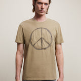 Short Sleeve Raw Edge Tee - Peace Sign Embroidery