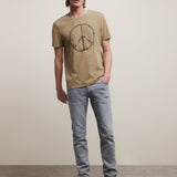 Short Sleeve Raw Edge Tee - Peace Sign Embroidery