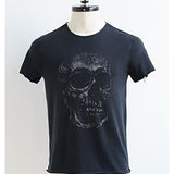 Short Sleeves Raw Edge Tee Skull Print