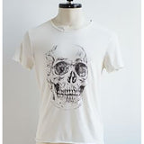 Short Sleeves Raw Edge Tee Skull Print