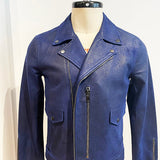 Zip Closure Belted Biker Jacket with Vertical Front