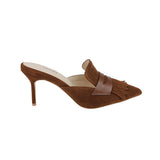 Bijou Pointed Toe Kiltie Penny Loafer Mule In Buckskin Suede