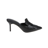 Bijou II Pointed Toe Kiltie Penny Loafer Mule In Black Leather