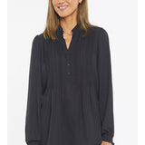 Black Pleated Front Tunic Top with Ruffle Collar