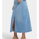 High-Rise Stretch Denim Long Skirt with Slit