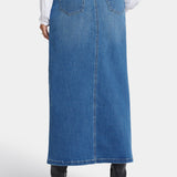 Fairmont Wash High Rise Long Denim Skirt with Front Slit