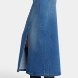 Fairmont Wash High Rise Long Denim Skirt with Front Slit