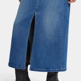 Fairmont Wash High Rise Long Denim Skirt with Front Slit